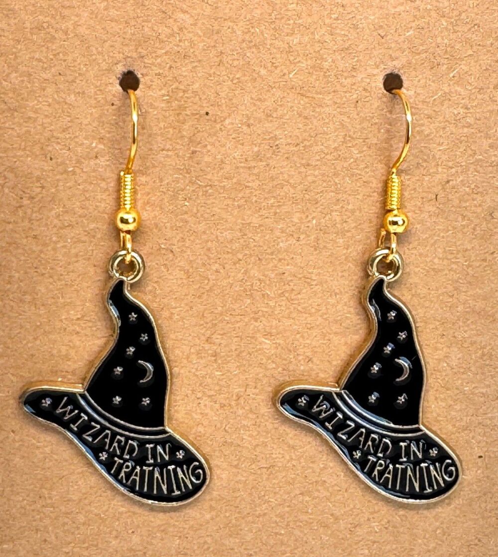 Halloween Wizard Hat Hook Gold Plated Earrings Item #2033 - Picture 4 of 5
